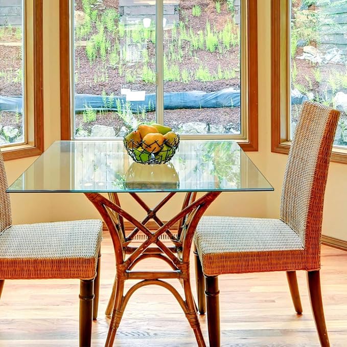 Dulles Glass 36 inch Square Glass Table Top - Tempered - 3/8" Thick Glass Surface, Safe Pencil Edge, Radius Corners, Multipurpose for Dining Table, Patio, Coffee and End Table
