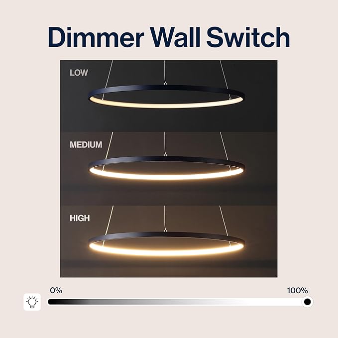 JONATHAN Y 23.75" Navy Modern Integrated LED Pendant Light, Dimmable Round Hoop Chandelier for Kitchen Island, Dining Room, Adjustable Height Metal Hanging Light (JYL7203F)