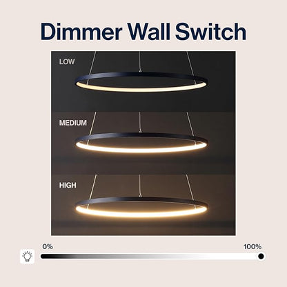 JONATHAN Y 23.75" Navy Modern Integrated LED Pendant Light, Dimmable Round Hoop Chandelier for Kitchen Island, Dining Room, Adjustable Height Metal Hanging Light (JYL7203F)