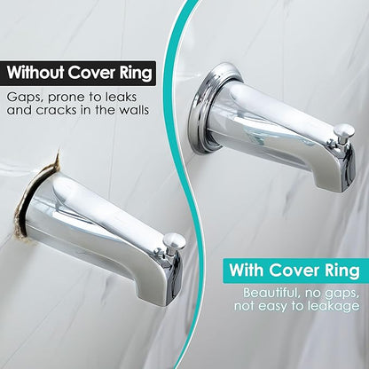 Universal Bathroom Tub Spout with Metal Tub Spout Cover Ring, 5 1/4 Inches Reach Wall Front Mount Faucet with Shower Diverter 1/2" IPS Inside Thread(Chrome)