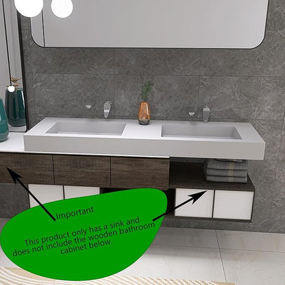 47" Wall Mount Sink Matte Bathroom Vanity Vessel Sinks Artificial Stone Rectanglee Indoor Outdoors Modern Floating or Countertop Freestanding Wall Hang Sink Bowl… (single Holes 47'')…