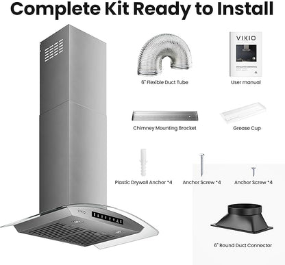 VIKIO HOME 36" Wall Mount Range Hood Tempered Glass 900 CFM, Kitchen Vent Stainless Steel with Gesture Sensing, Touch Control Switch Panel, Suitable for 7-9ft, Ducted, 3-Speed, Permanent Filter