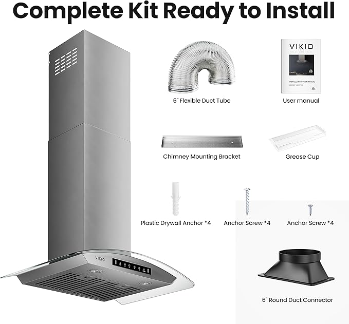 VIKIO HOME 30" Wall Mount Range Hood Tempered Glass 900 CFM, Kitchen Vent Stainless Steel with Gesture Sensing, Touch Control Switch Panel, Suitable for 7-9ft, Ducted, 3-Speed, Permanent Filter