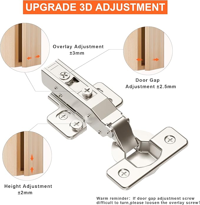 Kimdot 2-Pack High-Performance Frameless Full Overlay Soft Close Cabinet Hinges, Clip-On Self-Closing European Hinges, Cabinet Door Hinges with Screws,Concealed Kitchen Hinges for Modern funiture