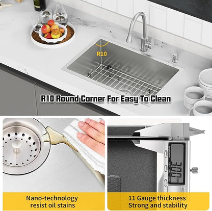28x18 Inch Stainless Steel Kitchen Sink-Undermount Single Bowl Drop In Kitchen Sink Stylish And Modern Look Come With Bottom Grid,Silicon Mat And Drain Assembly Add Elegance & Enhance Usability