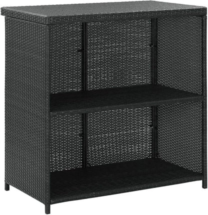 3 Piece Bar Table Set with PE Rattan Steel Frame Black Indoor Outdoor Bistro Set for Kitchen Living Room Patio Furniture
