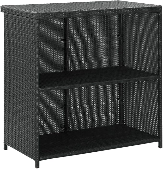 3-Piece Bar Table Set with Steel Frame and PE Rattan, Black Indoor Outdoor Bistro Set for Kitchen Living Room Small Space