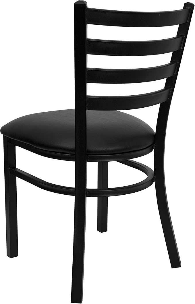 Flash Furniture HERCULES Series Black Ladder Back Metal Restaurant Chair - Black Vinyl Seat