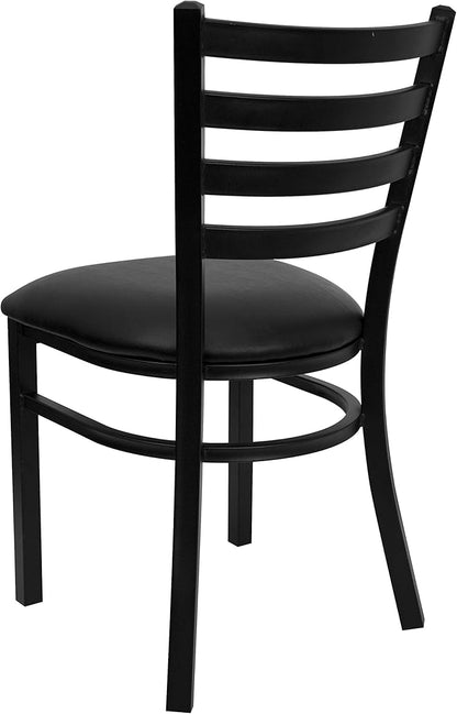 Flash Furniture HERCULES Series Black Ladder Back Metal Restaurant Chair - Black Vinyl Seat