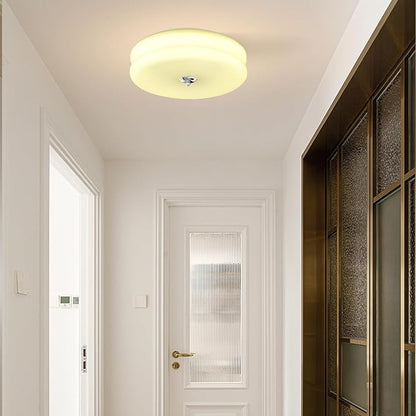 Bofea- French Retro Semi Flush Ceiling Light, Mint Green Glass LED Round Ceiling Lamp, Nordic Minimalism Flush Green Glass Light for Bedroom Corridor&Dining Room