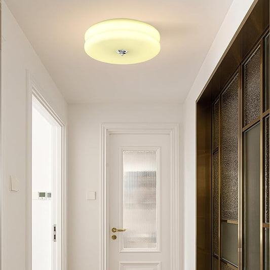 Bofea- French Retro Semi Flush Ceiling Light, Mint Green Glass LED Round Ceiling Lamp, Nordic Minimalism Flush Green Glass Light for Bedroom Corridor&Dining Room