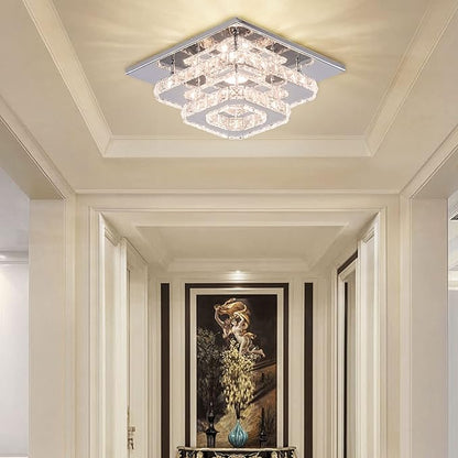 Mini Chandelier LED Crystal Ceiling Light 2 Layers Flush Mount Ceiling Light Modern Chandelier Lighting for Hallway Staircase Kitchen Bathroom (Multicolor,Control by Switch)