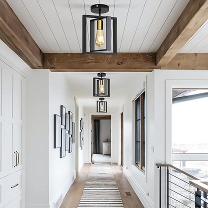 2 Pack Black Industrial Farmhouse Pendant Light, Vintage Metal Rustic Hanging Lights, Adjustable Height Kitchen Island Pendant Lights Fixture, Mini Ceiling Lamp for Entryway, Dining Room, Foyer