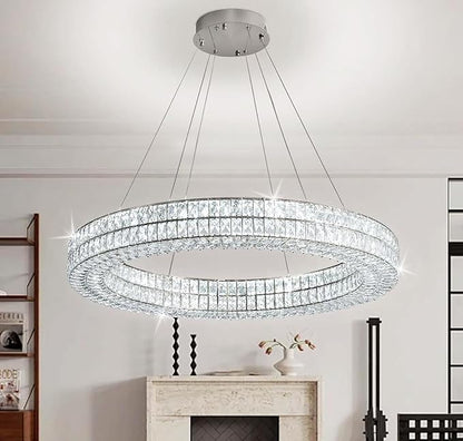 47.5in Large Ring Chandelier Round Crystal Chandelie for Living Room Led Dimmable Ring Pendant Light Ceiling Lighting 2700k-6000k