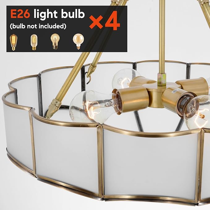 Vintage Pendant Light Fixture, 4-Light Semi Flush Mount Ceiling Light, Handmade Glass Ceiling Light Fixture for Foyer Entryway Stairway (Antique)