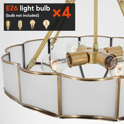 Vintage Pendant Light Fixture, 4-Light Semi Flush Mount Ceiling Light, Handmade Glass Ceiling Light Fixture for Foyer Entryway Stairway (Antique)