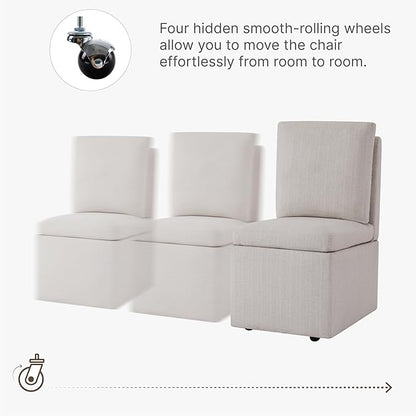 KISLOT Upholstered Dining Chairs with Casters, Modern Dining Room Chairs Set of 2 with Hidden Storage & 4 Wheels, Single Sofa Chair for Kitchen, Reading Room, Waiting Room, Linen