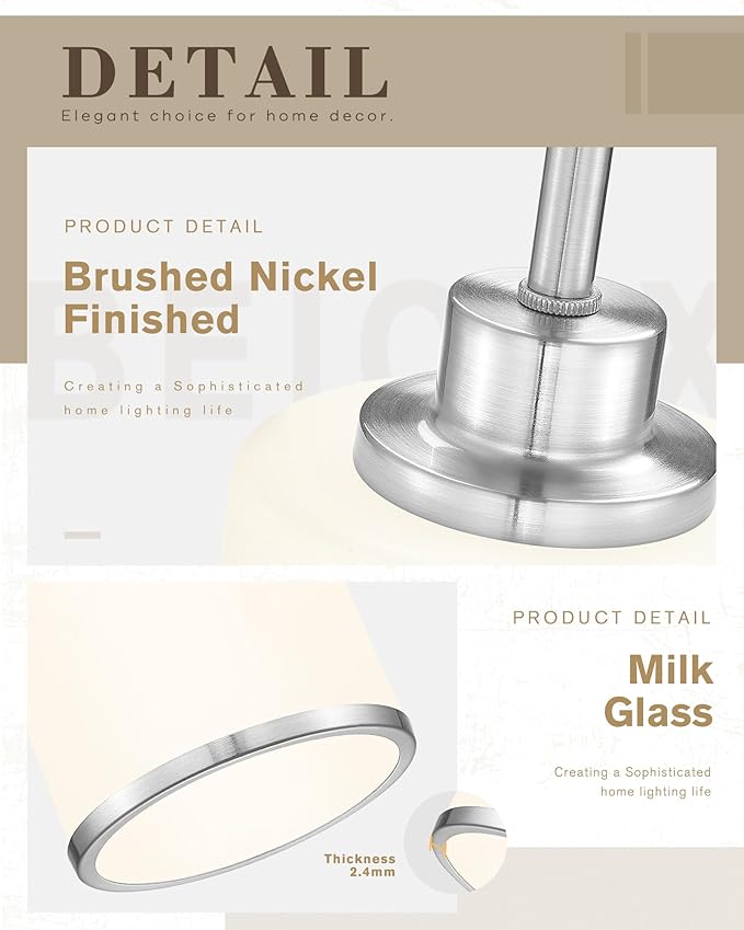 Beionxii Brushed Nickel Pendant Lights Kitchen Island 2 Pack, Hanging Lights Fixtures with Milk Glass, Kitchen Pendant Lighting Over Island, Hanging Lights for Sink Dining Room Entryway, BX-PL02BN-2