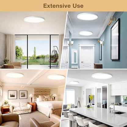 Super Slim 3200LM 12Inch LED Ceiling Lights Flush Mount, Dimmable 3000K 4500K 6000K CCT, Low Profile Surface Mount Light Fixtures, 24W Thin Flat LED Panel Lights for Bedroom Bathroom Kitchen, 2 Packs