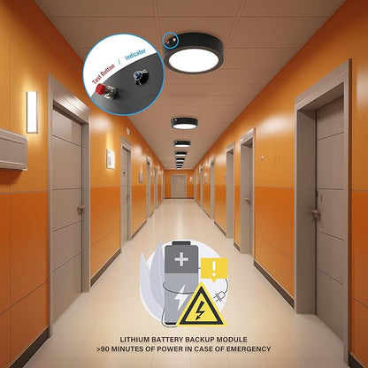 ZAGO 7 Inch Flush LED Lights with Emergency Battery Backup, Wafer Round Disk Light Emergency Kit, Edgelit, 120-277V, Dimmable, 15W, 920LM, 5CCT Selectable, ETL/Wet Rated, 4 Packs, Black