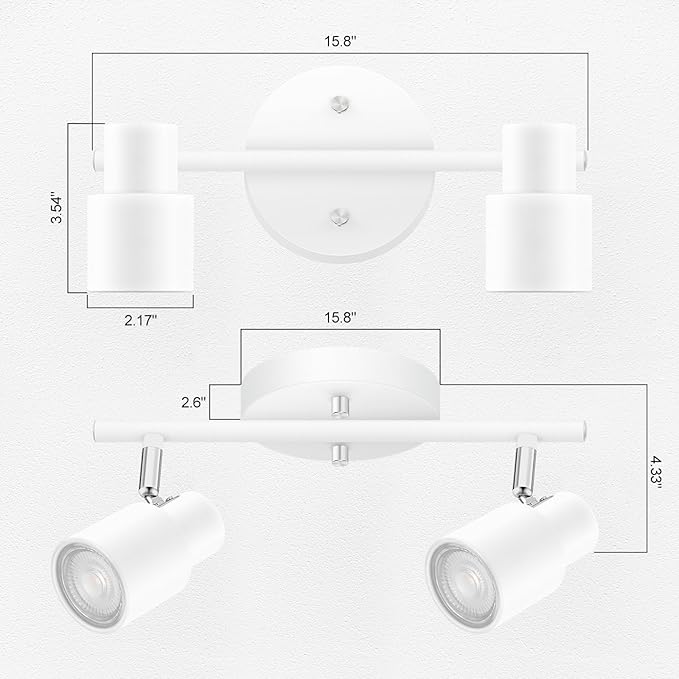 BoostArea LED 2 Light Track Lighting Kit,2 Way Modern Ceiling Spot Lighting,Flexibly Rotatable Light Head for Kitchen, Living Room, Bedroom, White,GU10 Bulb Not Included