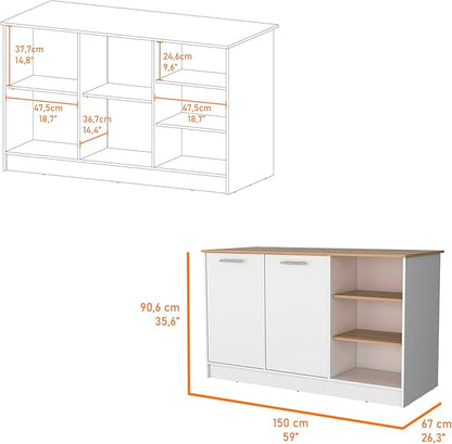 GOWE Gladiolus Kitchen Island in Melamine, Two Doors, Three Open Shelves