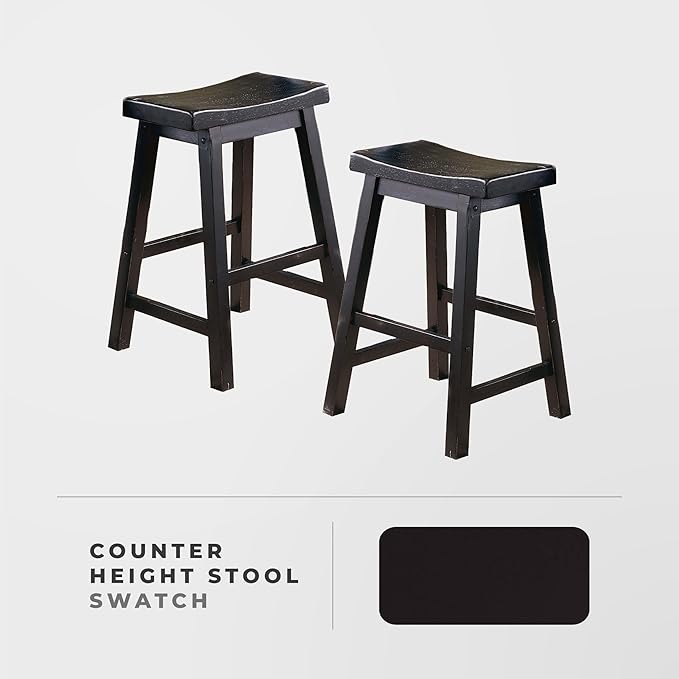 Lexicon Finnian Saddle Solid Wood Counter Height Stool Set of 2 - Saddle Kitchen Stool Dining Height Stools for Dining, Armless Counter Chair Seating, Perfect Casual - 23.5" SH Black Sand