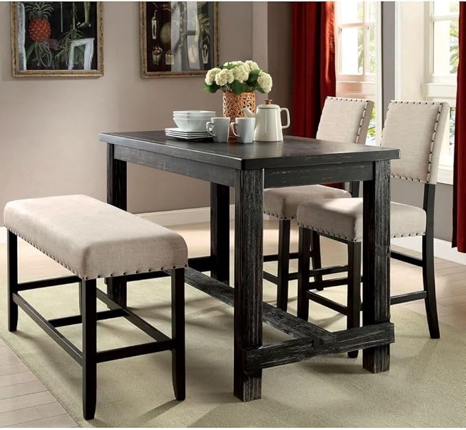 Counter Height Dining Table with Center Support Beam for Kitchen Island Seating