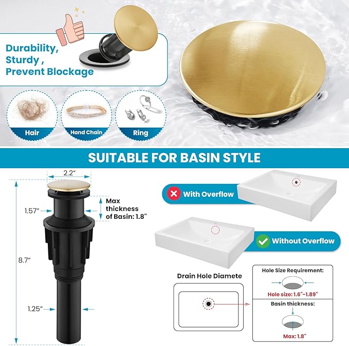 gotonovo Vessel Sink Faucet 360° Swivel Spout Single Handle Tall Bathroom Faucet 1 Hole Farmhouse Lavatory Washbasin Mixer Tap Matching Supply Hoses, with Pop Up Drain, Antique Brass