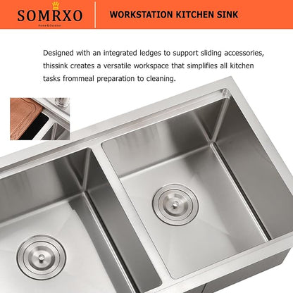 32 Inch Double Bowl Kitchen Sink Undermount - 32x19 Undermount Workstation Sink 16 Gauge Stainless Steel 10 Inch Deep Double Bowl Kitchen Sinks