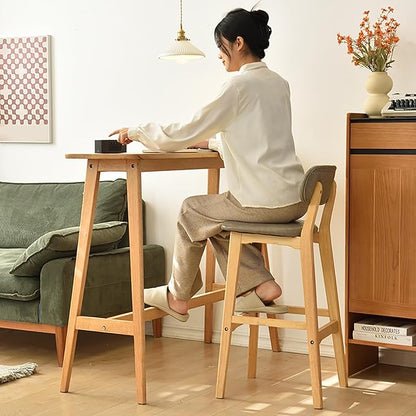 28" Counter Height Stools Set of 2, Farmhouse with Curved Back Solid Wood Legs, Linen Kitchen Island Dining Chairs,Natural B-Set of 2