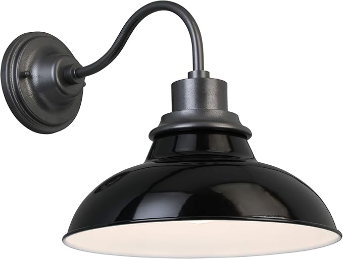 Design House 588566-GBG Hamilton Industrial Farmhouse 1-Light Indoor/Outdoor Wall Mount 12-Inch Light with Metal Shade for Porch Entryway Kitchen, Gloss Black and Galvanized