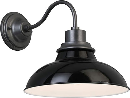 Design House 588566-GBG Hamilton Industrial Farmhouse 1-Light Indoor/Outdoor Wall Mount 12-Inch Light with Metal Shade for Porch Entryway Kitchen, Gloss Black and Galvanized