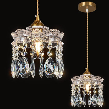 Brass Vintage Glass Pendant Light Crystal Pendant Lights Kitchen Island,Adjustable Height Pendant Lighting for Dining Room Farmhouse Living Room(1-Pack)