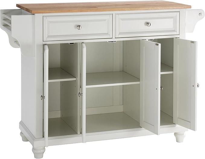 Crosley Furniture Cambridge Wood Top Rolling Kitchen Island Storage Cart, Microwave Stand, Spice Rack, White