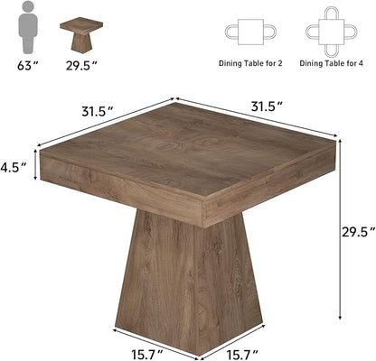 Square Dining Table, 31.5-inch Dinner Table for 2-4 People, Kitchen Table with Load-Bearing Trapezoidal Base, for Home, Dining Room, Small Space, Brown