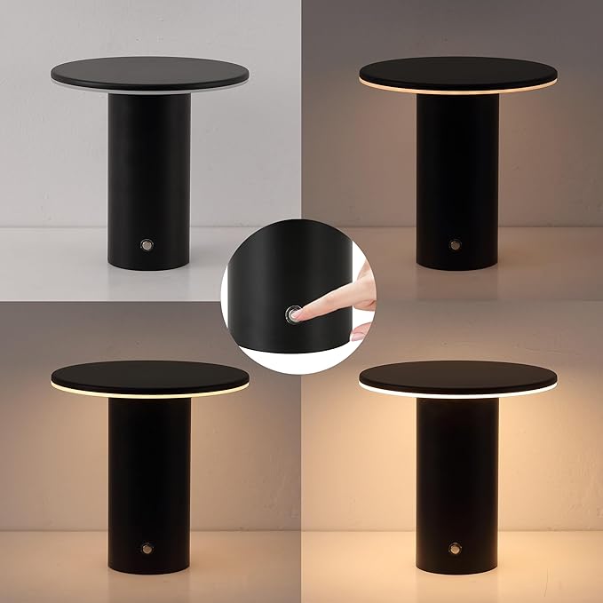 JONATHAN Y 7.5" Black Modern Rechargeable Cordless LED Table Lamp Set of 2, Dimmable Touch Sensor Nightstand Mini Lamp for Dining Living Room, Frosted Diffuser (JYL7158B-SET2)
