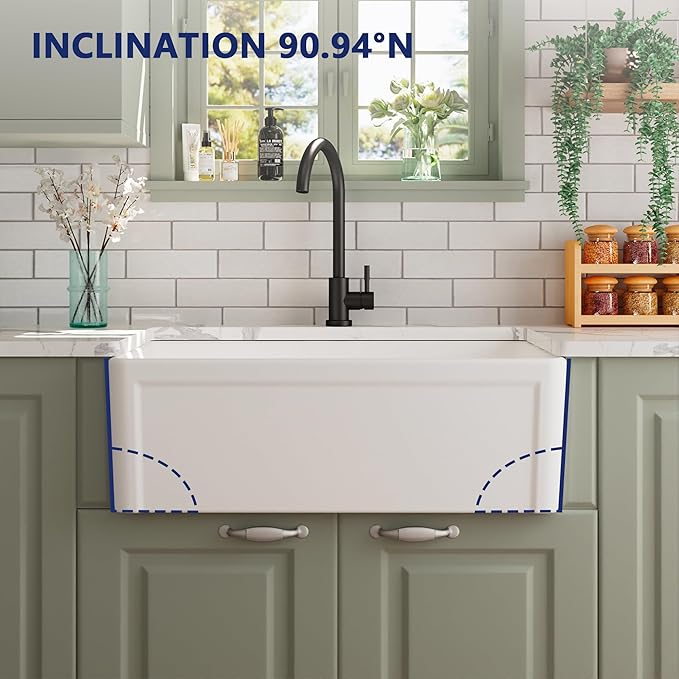 DeerValley Farmhouse Kitchen Sink 30 Inch, Ceramic White Farm Apron Front Sink, Drop in Single Bowl Sinks with Bottom Grid and Strainer