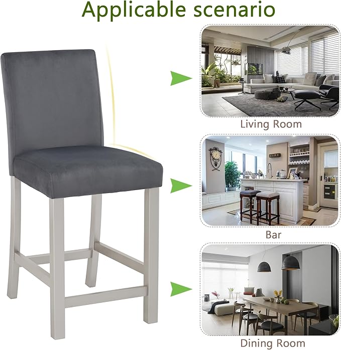 Counter Height Chairs for 4: 330 LBS Solid Wood Barstools - Ergonomic High Back Support for Kitchen Island & Dining Room - Silver Grey Upholstered Set