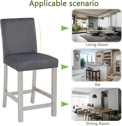 Counter Height Chairs for 4: 330 LBS Solid Wood Barstools - Ergonomic High Back Support for Kitchen Island & Dining Room - Silver Grey Upholstered Set
