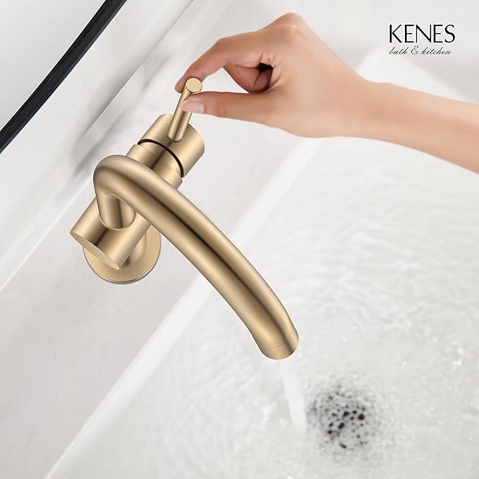 KENES Champagne Bronze Bathroom Faucet 1 Hole, Single Handle Gold Bathroom Sink Faucet for Vanity, Bar Sink Faucet with Drain Assembly & Deck Plate, Farmhouse RV Camper Outdoor Faucet, KE-9005B-CB
