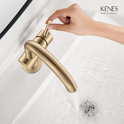 KENES Champagne Bronze Bathroom Faucet 1 Hole, Single Handle Gold Bathroom Sink Faucet for Vanity, Bar Sink Faucet with Drain Assembly & Deck Plate, Farmhouse RV Camper Outdoor Faucet, KE-9005B-CB