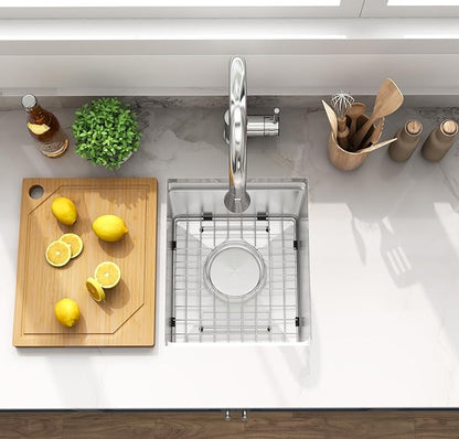 LQS 13 Inch Undermount Bar Sink, Stainless Steel RV Kitchen Sink, 10" Depth Small RV Kitchen Sink, 16 Gauage Stainless Steel Material, Workstation Ledge With Cutting Board and Abundant Accessories