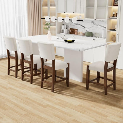 Mid Century Modern Stools Set of 4 Off White Rubber Wood Elegance Kitchen Island Dining Room Cozy Living