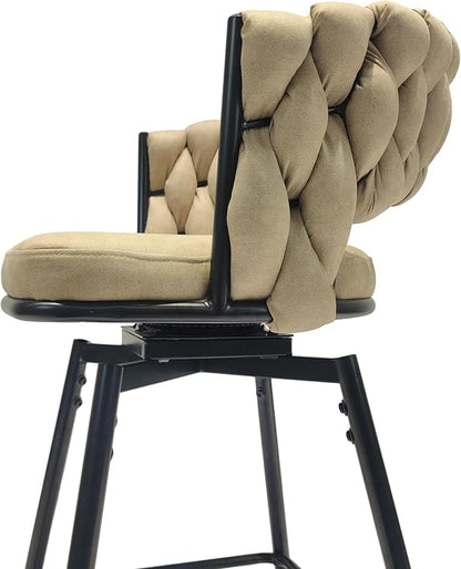 LUMISOL Bar Stool Set of 2, Golden Legs Bar Stools No Adjustable Kitchen Island Chairs Upholstered Bar Chair Counter Stool Arm Chairs with Back Footrest, Light Brown