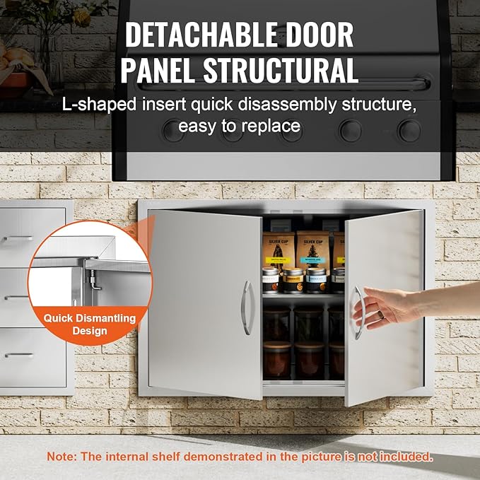 VEVOR BBQ Double Door, 35W x 24H Inch Stainless Steel Flush Mount Vertical Door with Handles, for Grilling Station