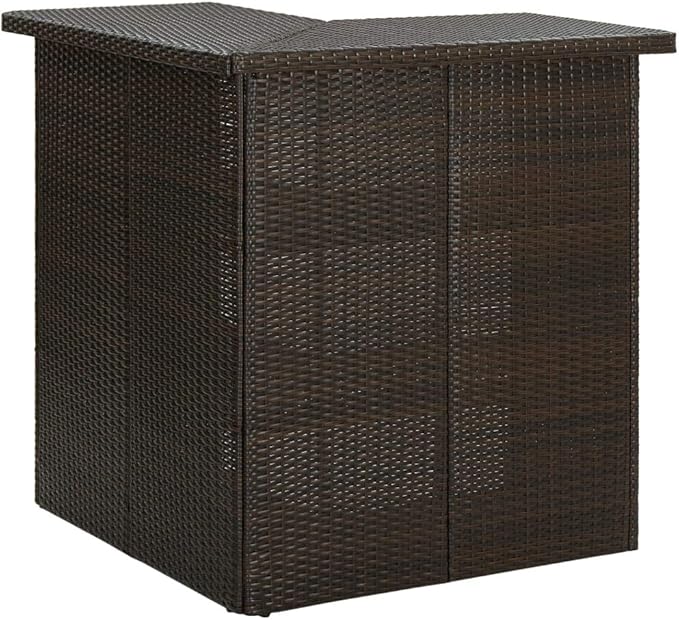 Poly Rattan Corner Bar Table with 3 Storage Shelves Steel Frame Dining Table, Bistro Table, Multifuntional Kitchen Table