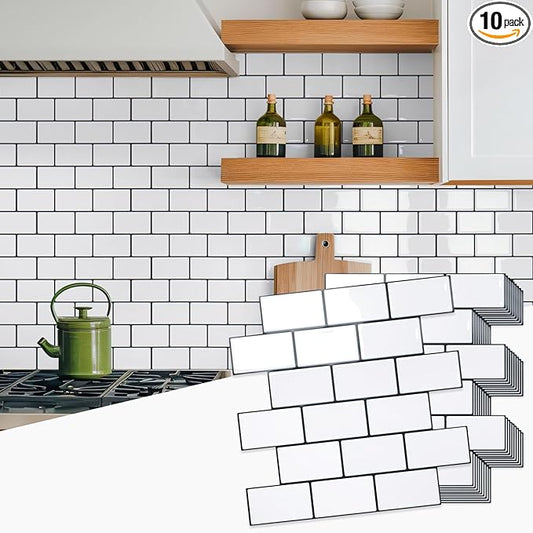 STICKGOO 10-Sheet Peel and Stick Backsplash, White Subway Tile Stick on Backsplash for Kitchen (Thicker Design)