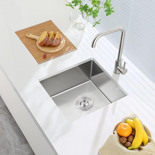 MENATT 15-inch Undermount Kitchen Bar Sinks, 304 Stainless Steel Handmade Bar Sink Undermount, Single Bowl Kitchen Sink Brushed, 15" x 17" x 8"
