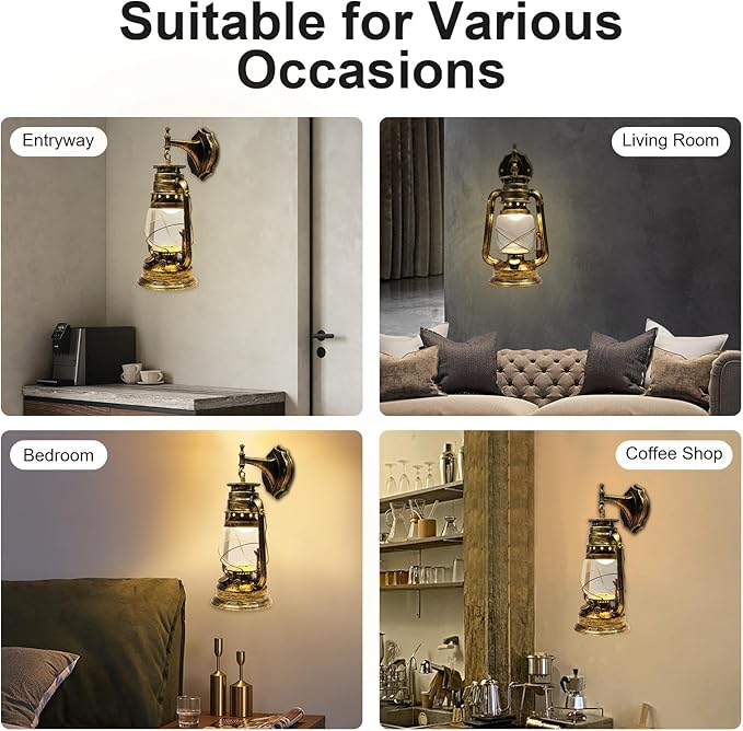 Wall Porch Light Vintage Rustic Lantern Lamp Indoor Outdoor Industrial Retro E27 Wall Lighting Fixture for Wall, Garage, Front Porch (C)